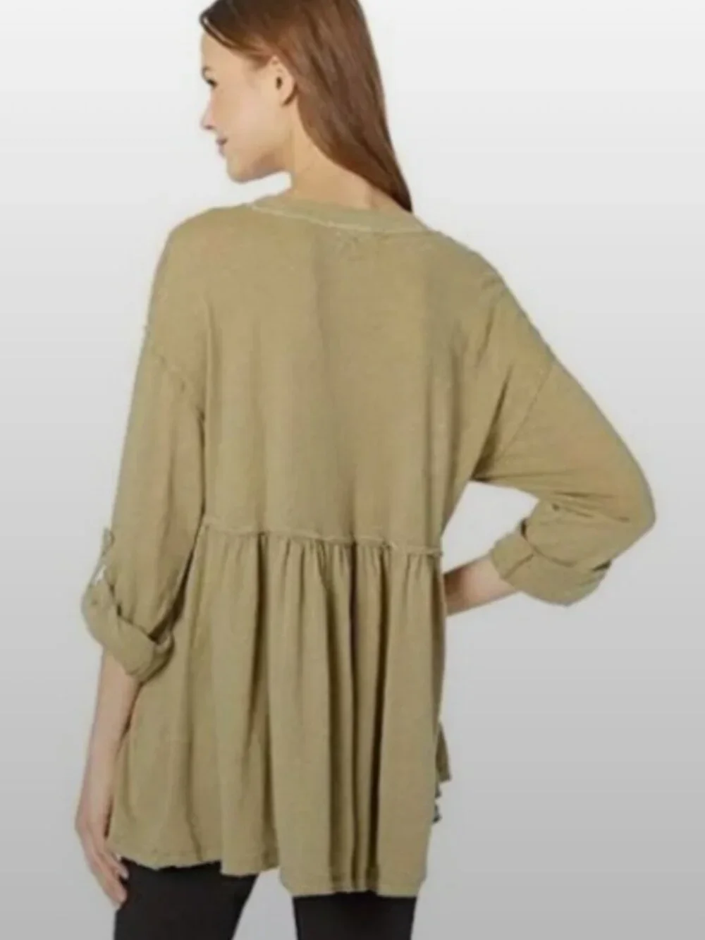 WE THE FREE I Flowy Long Sleeve Spring Green Button-Front JOLIN Peplum Top, S